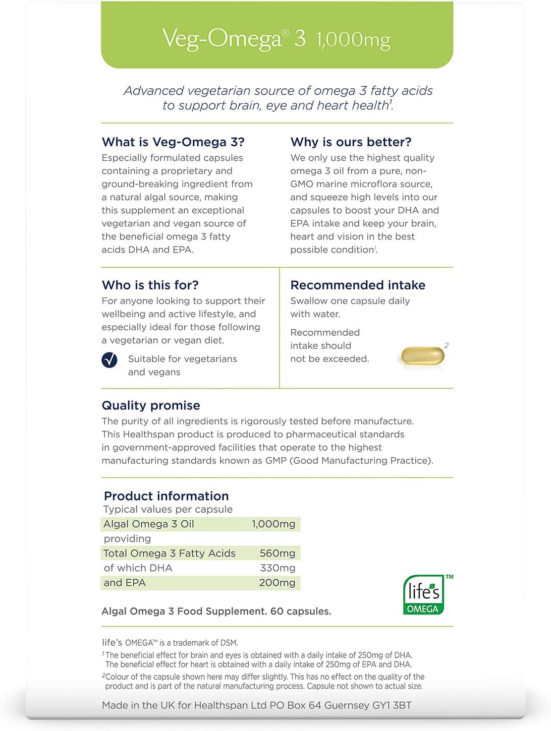 Healthspan Veg-Omega 3 1,000mg, 60 count (Pack of 1) - Image 3