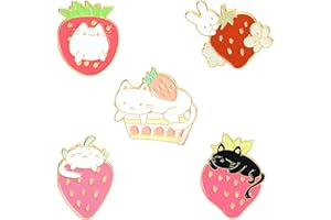 ROFARSO 5Pieces Pin Sets with Strawberry Animal Enamel Brooch Pins Cartoon Rabbit Cat for Girls Kids Gift Lapel Pins Accessory for Backpacks Badges Hats Bags
