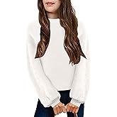 Arshiner Girls Crewneck Sweaters Chunky Lantern Sleeve Knit Jumper Tops Casual Drop Shoulder Pullover Outwear for 5-13 Years