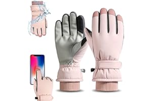 YHomU Ski Gloves for Women, Super Warm Thick Fleece Gloves, Anti-Skid Touchscreen Winter Gloves with Adjustable Cuffs, Waterproof Snow Gloves for Skiing, Hiking, Cycling