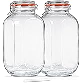 1 Gallon Square Storage Jars with Airtight Lids, 2 Pack Large Pickle Jars for Fermenting, Clear Glass Canister for Flour, Coo
