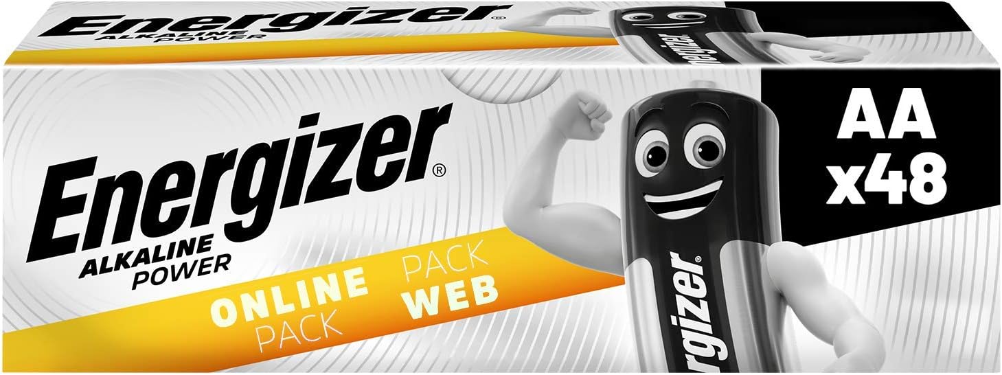 Energizer Alkaline Power, AA Batteries (48 Pack), Double A Battery 1.5V, Up To 50% Longer Lasting, For Everyday Devices