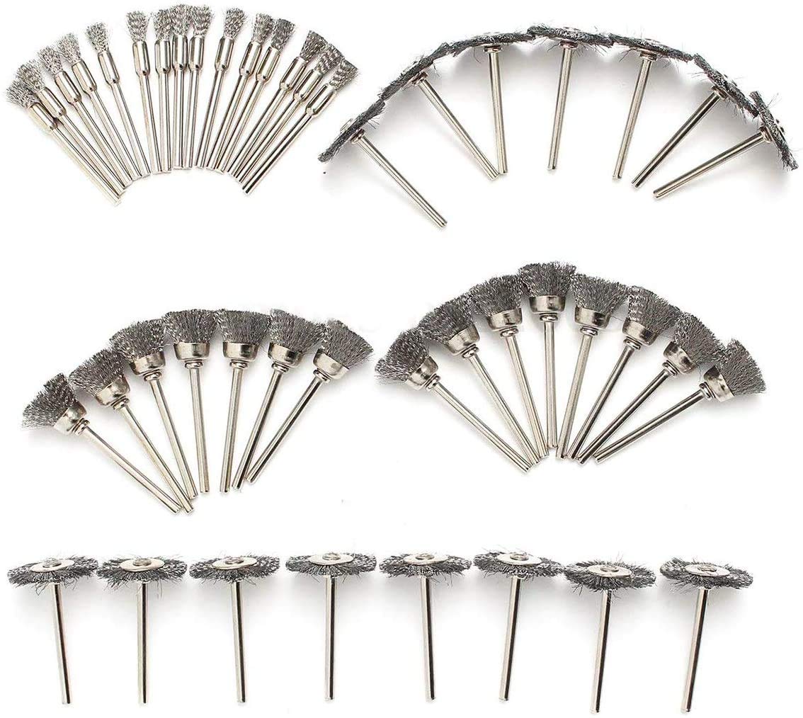 LATERN 60Pcs Steel Wire Wheel Brushes, 1/8 Inch Shank Cleaning Polishing Buffing Cup Brush for Dremel Rotary Tool