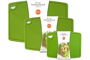 Liflicon Silicone Thick Cutting Boards Mats Set of 3 Foldable & Flexible Design Juice Grooves Easy Grip Handle Dishwasher Safe for Kitchen,BPA free Silicone Cutting Board-Green