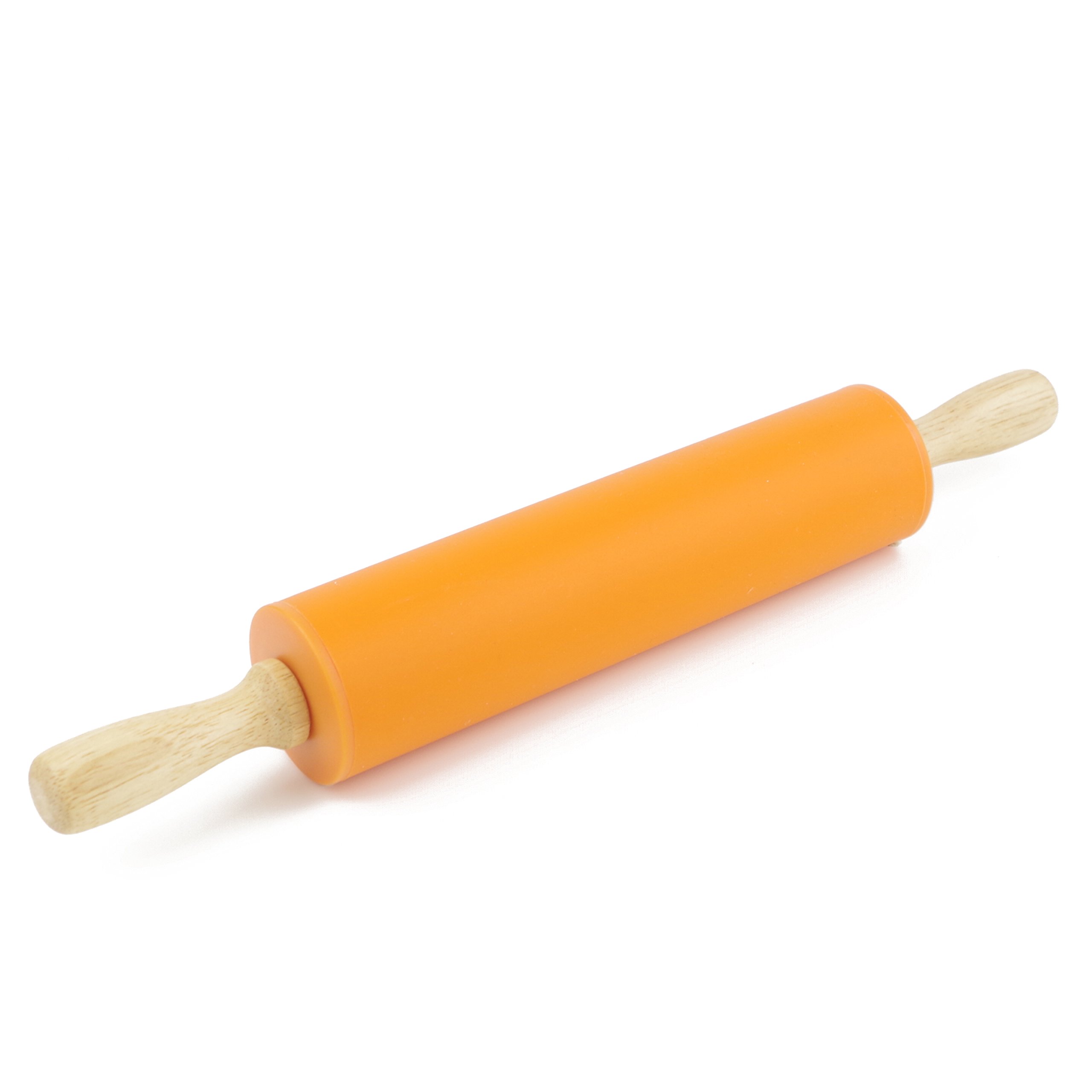 Remeel Silicone Rolling Pin Non-Stick Surface Wooden Handle (Orange, 12 inch)