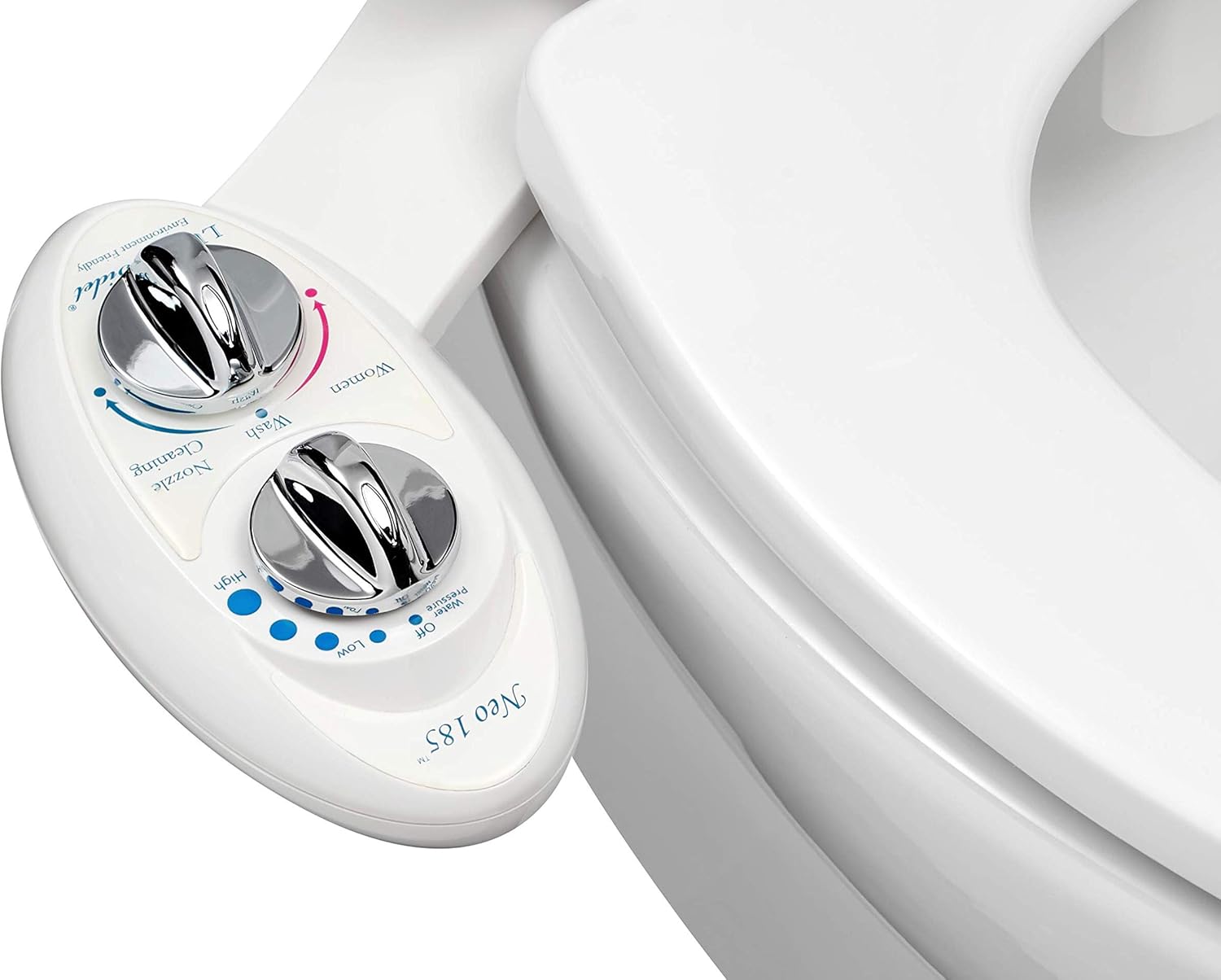 LUXE Bidet Neo 185 (Elite) Non-Electric Bidet Toilet Attachment w/ Self-cleaning Dual Nozzle and Easy Water Pressure Adjustment for Sanitary and Feminine Wash (White and White) - - 