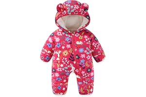 JiAmy Baby Snowsuit Baby Printed Winter Clothes With Flod-Over Girl Boy Hooded Outfits Jumpsuit Coat