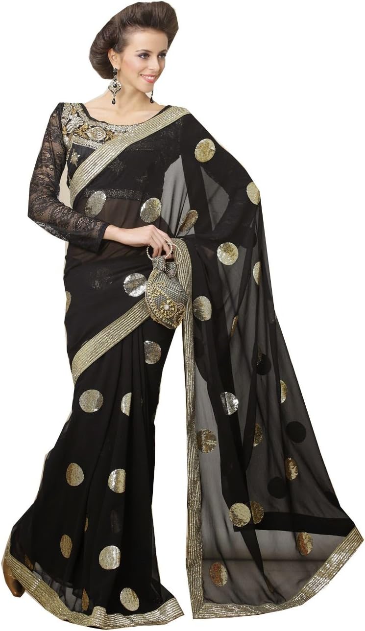 Black Designer Gotta Worked Patch worked Indian Bollywood Georgette Party Sarees