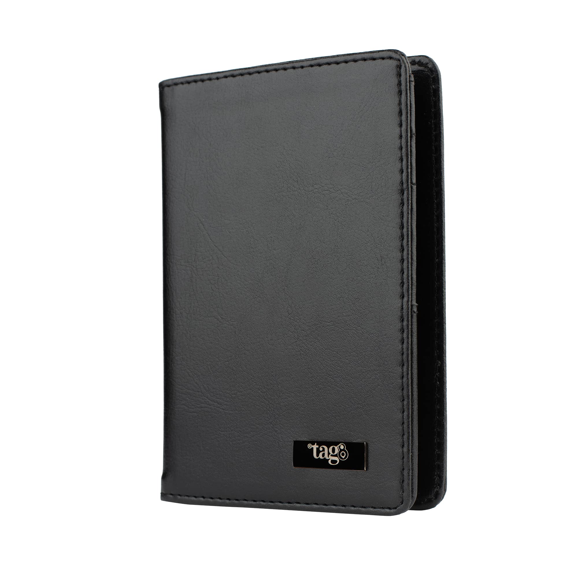 tag8 Genuine Leather Passport Holder, Document Holder & Wallet with RFID Blocking for Men & Women, Spacious Passport Cover for 2 Passports, Business Card, Money & Boarding Documents, Black