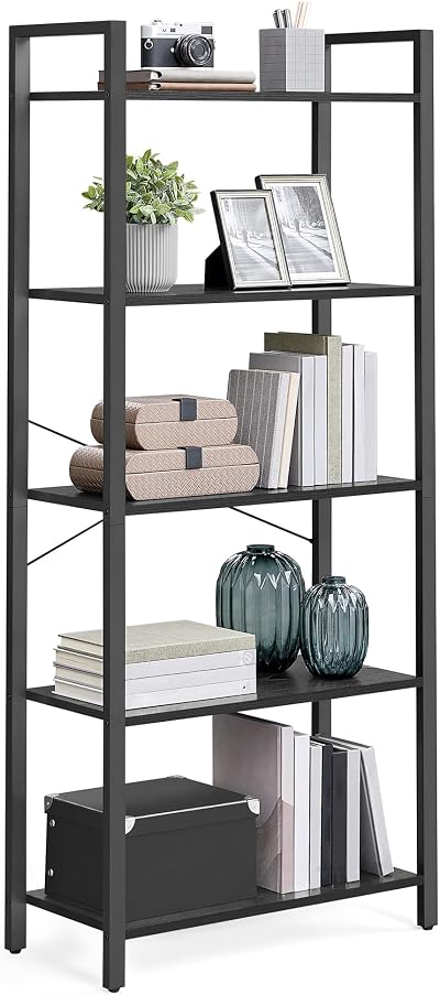 VASAGLE 5-Tier Bookshelf Ebony Black and Ink Black LLS061B56 30x66x153 cm