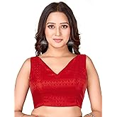 Chandrakala Sleeveless Blouses for Women Sarees,V Neck Backless Readymade Crop top Choli(B218-P)