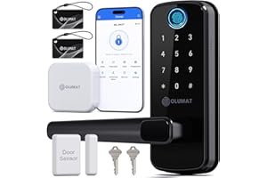 OLUMAT Smart Door Lock with Handle: Keyless Entry Door Lock with WiFi Gateway-Fingerprint Door Lock with Door Sensor -Smart Locks for Front Door with Keypad