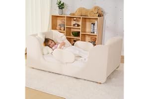 DoCred Toddler Bed - Toddler Floor Bed, Kid Bed Frame with Removable Guard Rails, Kids Bed for Ages 2-7 Years,Standard Crib S