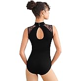Hanebel Turtleneck Dance Leotard for Women Lace Splicing Ballet Tank, Removable Chest Pads, Hollow Back