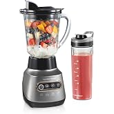 Hamilton Beach Quiet Blender for Smoothies With Wave Action System | 40oz Glass Jar + 20oz Personal Blender Jar | Quiet Design | Stainless Steel Sabre Blades | 800 Watts | Silver | 58181J