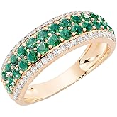 Dazzlingrock Collection 10K Round Lab Created Gemstone & White Diamond Ladies Bridal Multi Row Wedding Band, Rose Gold