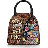 Floral Book Lunch Box for Women Book Theme A Woman Sit on Books Lunch Bag Reusable Insulated Cooler Lunch Container for Women Work Office Travel Picnic Hiking