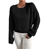 SHENHE Women's Fall Cropped Sweater Chunky Knit Crew Neck Soft Warm Sweater Pullover
