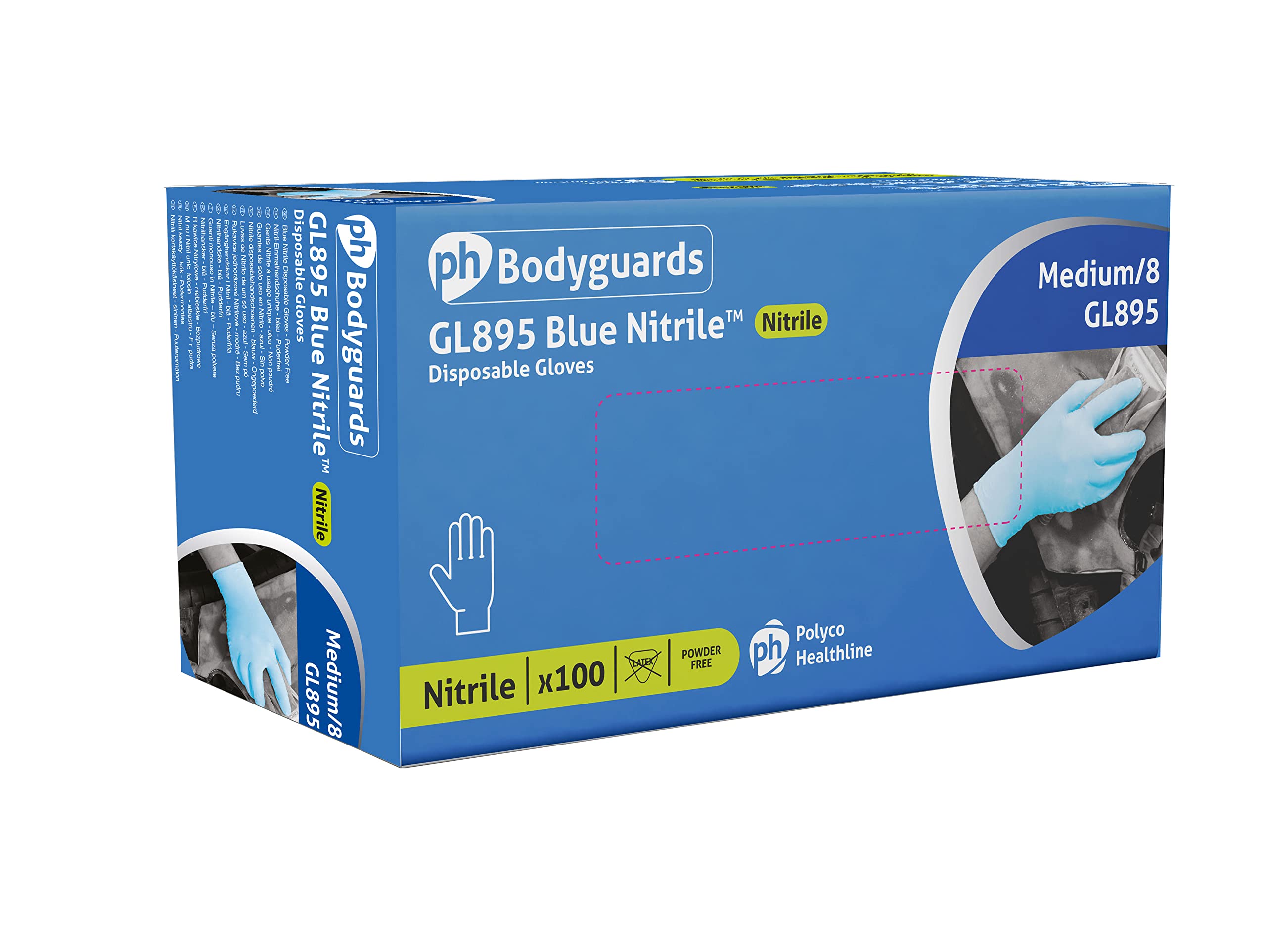 Polyco Bodyguards 4 Blue (L) Nitrile Powder Free Disposable Gloves GL8953 100 Large