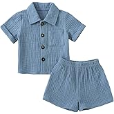 Baby Boys Clothes Set Toddler Infant Boys Button-down Shirt Tops + Cotton Gauze Shorts Summer Outfit 2PCS with Pockets