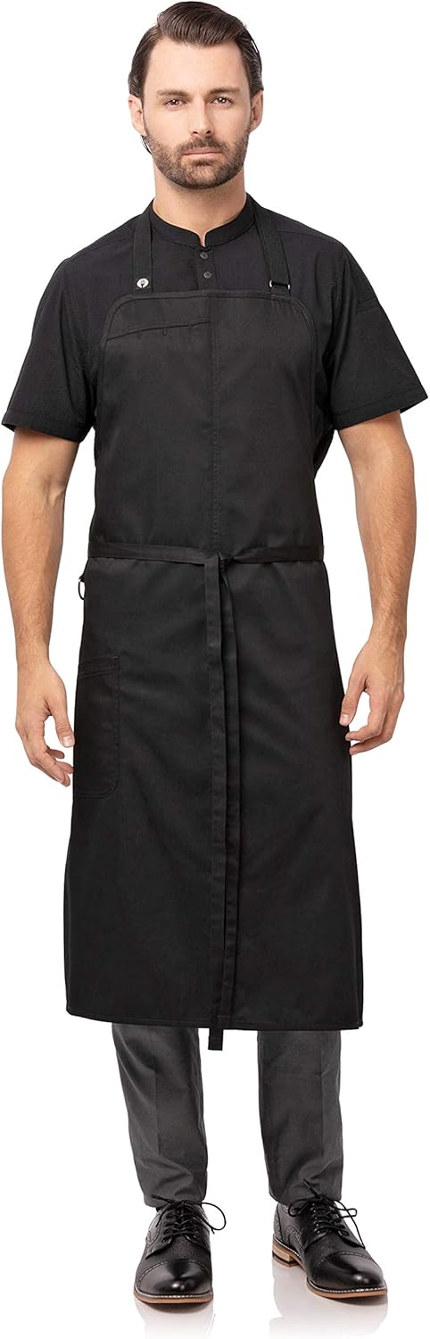 Chef Works Men's Brio Chef's Bib Apron, Black, 40"L x 43"W: Clothing