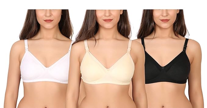 Women's Cotton Non-Padded Breastfeeding Bra/Maternity Bra/Nursing Bras (White,Black,Skin_32)