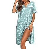 Ekouaer Nightgowns for Women House Dress with Pockets Button Down Sleepshirt Short Sleeve Nightshirt Housecoat S-XXXL