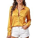 Roseelf Womens Festival Satin Silk Blouses Button Down Long Sleeve Casual Shirts