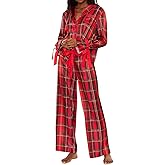 Yiulangde Womens Satin Silk Bow Tie Pajamas Cute Holiday Pjs Set Y2k Ribbon Sleeve Pajama Shirt Ruffle Pants 2 Piece PJ Sets