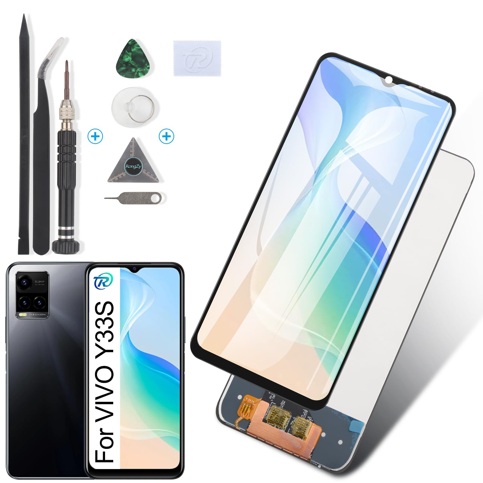 RongZy Display for VIVO Y33S V2109 2021 LCD Screen Replacement Digitizer Touchscreen Mounted Replacement with Tools (Black)