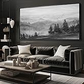 Kureful Large Wall Art Office Decor Mountain Wall Art Bedroom Decor 30"x 60" Room Decor Trees Canvas Picture Painting Grey Artwork for Bathroom Modern Home Decoration
