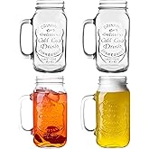 QWEZXO 24 OZ Mason Jar Drinking Glasses for Party Beverages Materials and Jars with Comfortable Handle Easy to Clean in the Dishwasher 4Pack