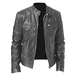 SWJGLITTR Men Slim Fit Motorcyle Leather Jacket