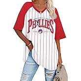 Baseball Shirt Women Striped Baseball Mom Shirts Jersey V Neck Game Day Tshirt Baseball Team Tee Tops Fans Gifts