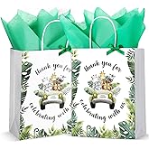 Seajan 24 Pack Baby Shower Jungle Safari Animal Party Favor Bags - 10.63 x 8.27 Inch Medium Size With Handle for Child's Birthday Gender Reveal (Green, Animal)