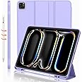iMieet for iPad Pro 11 Inch Case M4 2024 (5th Generation) with Pencil Holder, [Support Pencil Pro and Pencil (USB-C)], Trifold Stand Smart Case with Soft TPU Back, Auto Wake/Sleep (Light Purple)