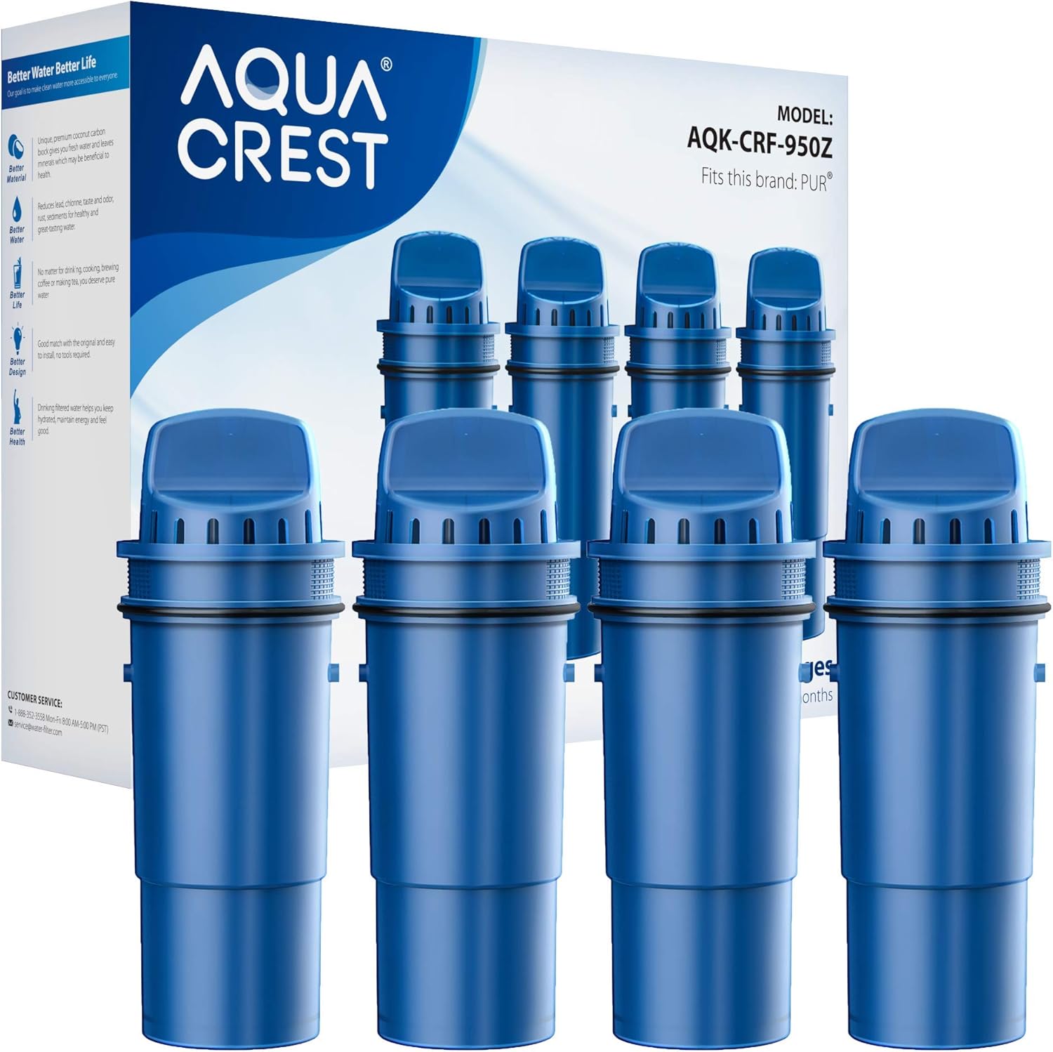 AQUACREST NSF Certified CRF-950Z Pitcher Water Filter, Compatible with Pur Pitchers and Dispensers PPT700W, CR-1100C, DS-1800Z and PPF951K, PPF900Z Water Filter (Pack of 4): Kitchen & Dining