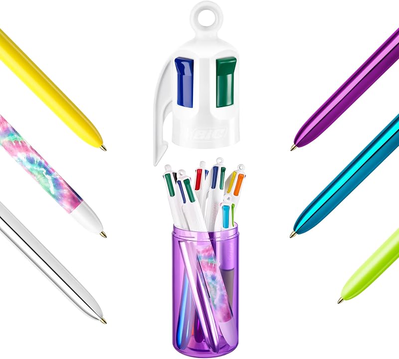4 Colores, Práctico Bote decorativo, 6 bolígrafos con 4 puntas de 1.0 mm en colores azul, verde, rojo y negro- Crea papelería bonita