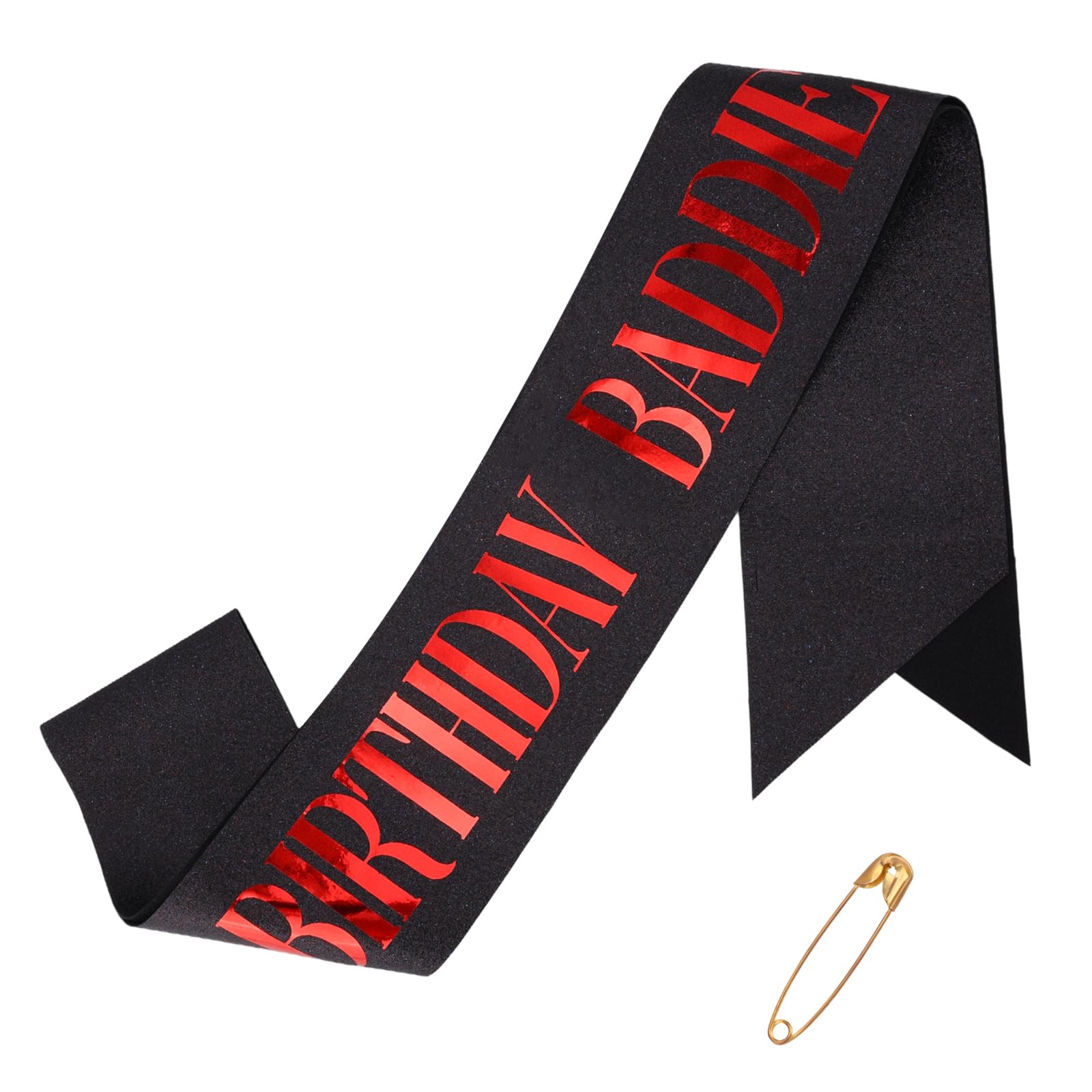 Photo 1 of Birthday Baddie Sash, Glitter Happy Birthday Sash for Women & Men Foil Lettering Funny Party Accessories Decoration for Adults Kids Girls Boys and Friends (Black Red)