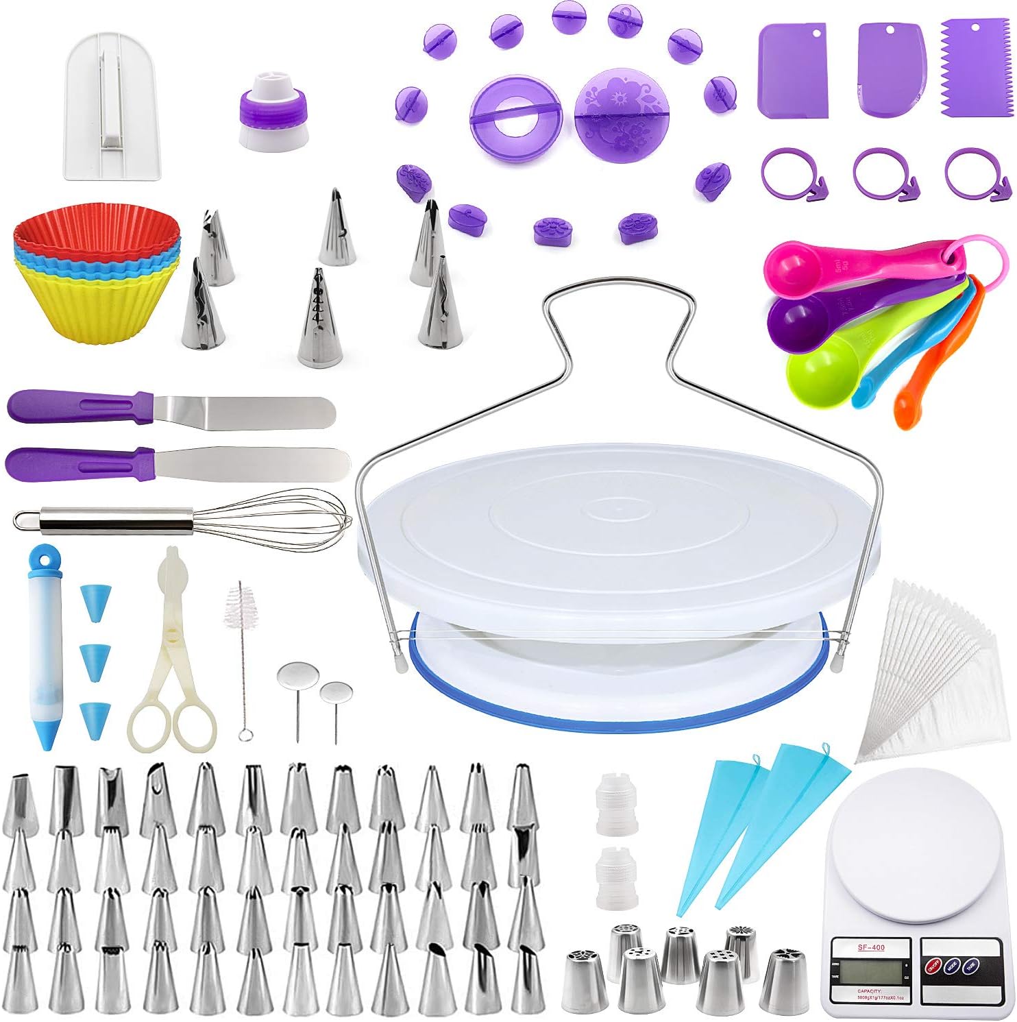 Kit Décoration Gâteau - Plateau Tournant + Spatules + Grattoirs - Débutants & Pros - Matière Alimentaire Safe, Rotation Fluide