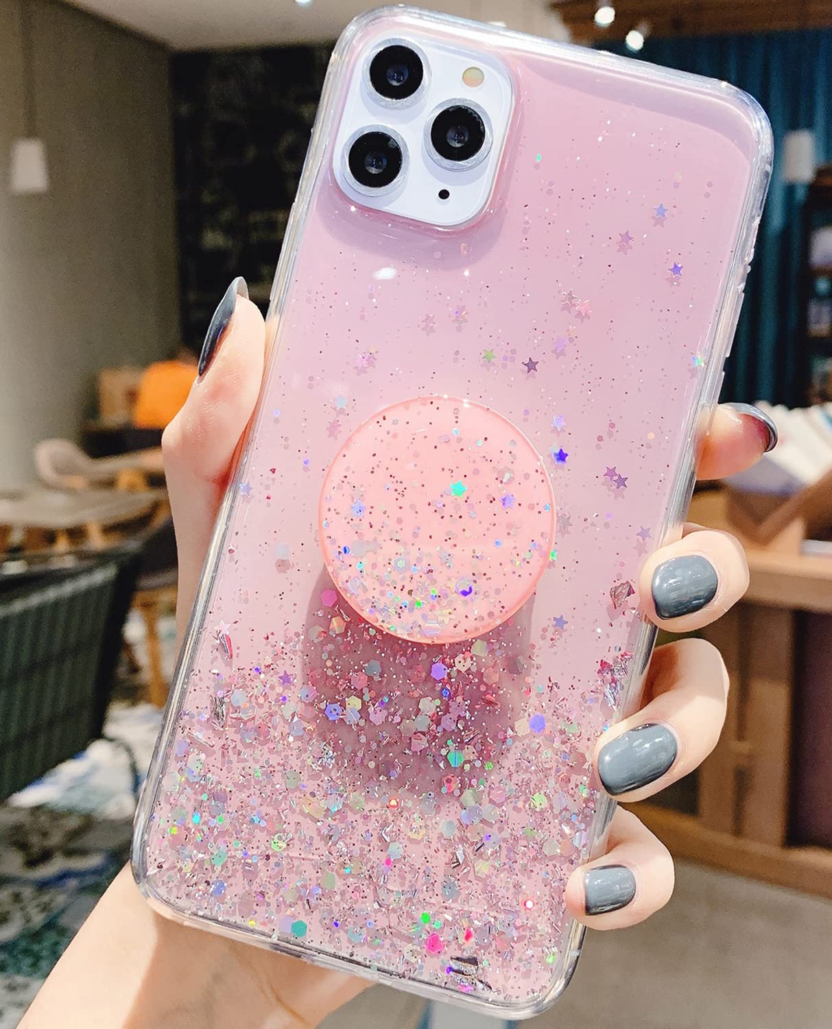 Photo 1 of Winzizo for iPhone 14 Pro Max Case Glitter Women Girls with Ring Kickstand Sparkle Bling Cute Cases Slim Soft Phone Protective Shell Phone Cover for iPhone 14 Pro Max Case 6.7 inch (Pink)