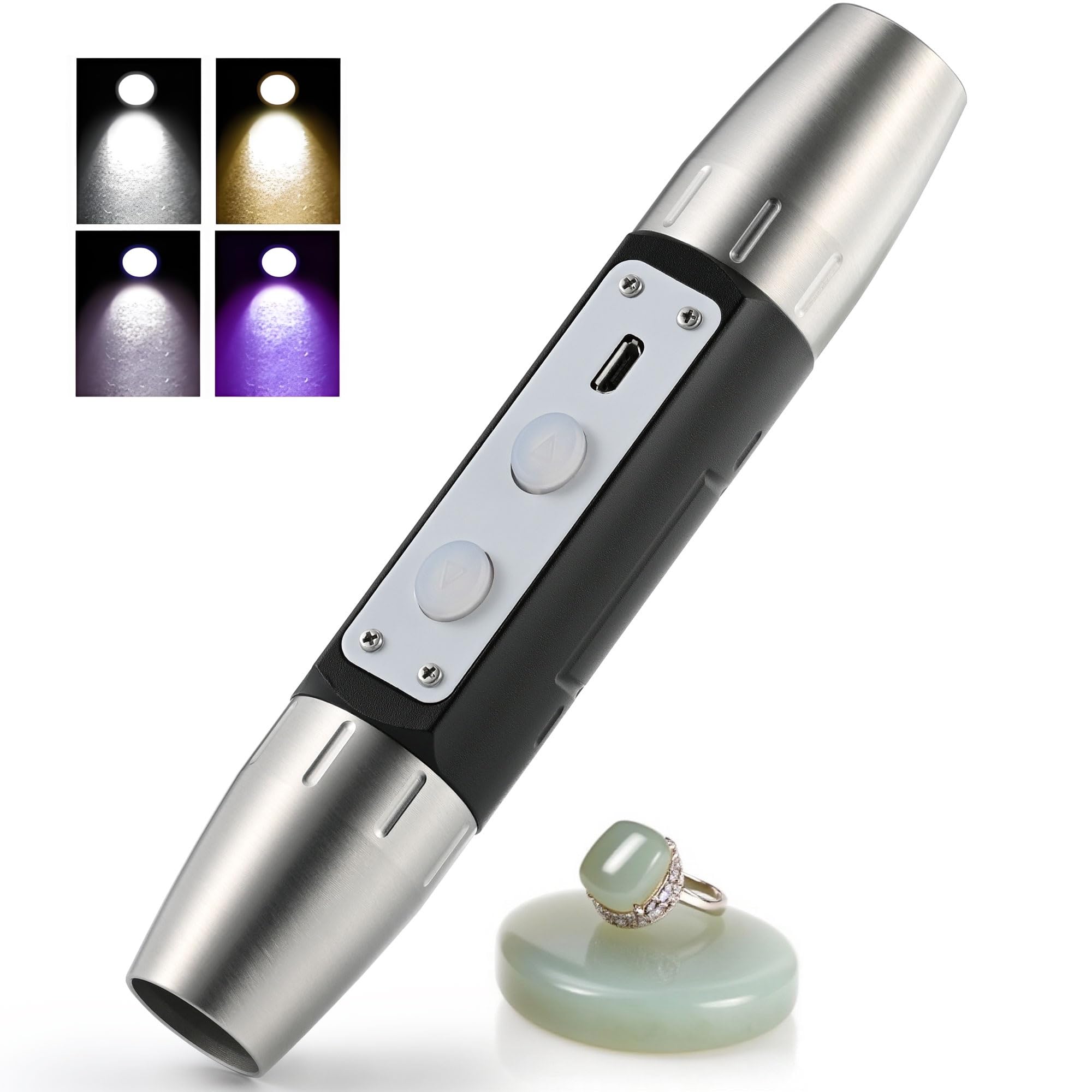Photo 1 of Lumirio Gemstones UV Flashlight, Super Bright Gem Tester for All Stones, Rechargeable Jade Jewelry Test Light, Yellow White UV 365nm 395nm Flashlight for Gem Stones Wooden Jewelry
