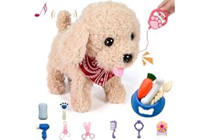GOBRILLFUN Interactive Walking Plush Puppy Toy Dog, Remote Control Electronic Robot Dog Realistic Wagging Tail, Rich Grooming Set, Gift Toy for Girls & Boys, Kids Age 3, 4, 5, 6 (Accessories Updated)