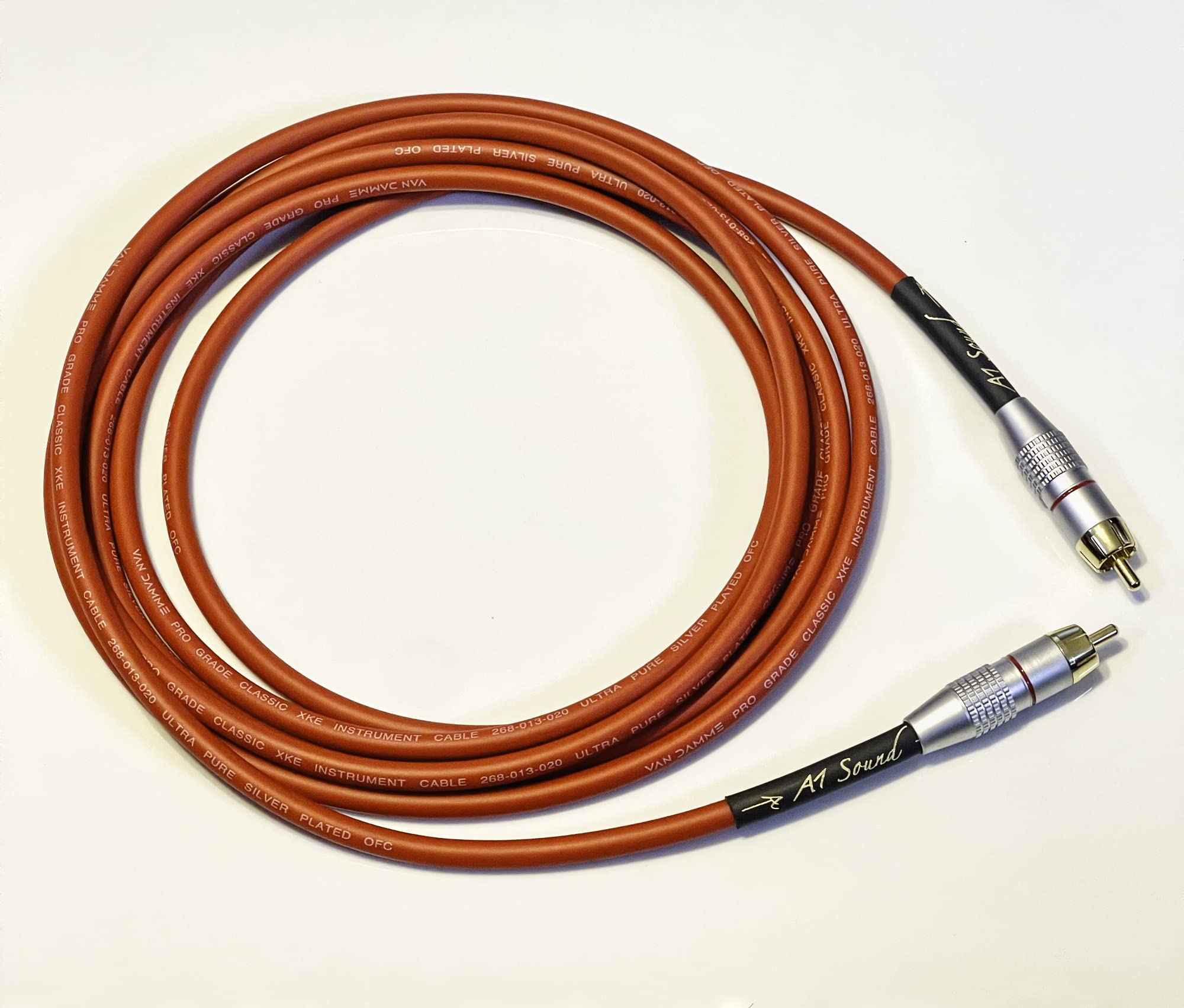 A1 Sound Van Damme Red Ultra X Subwoofer Cable 5 Metre Single Length Terminated With Gold Plated RCA Phono Plugs.