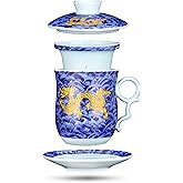 One Set Chinese Dragon Pattern Tea-Mug with Strainer Infuser and Lid and Saucer Ceramic Tea Mug Convenient System Chinese Por