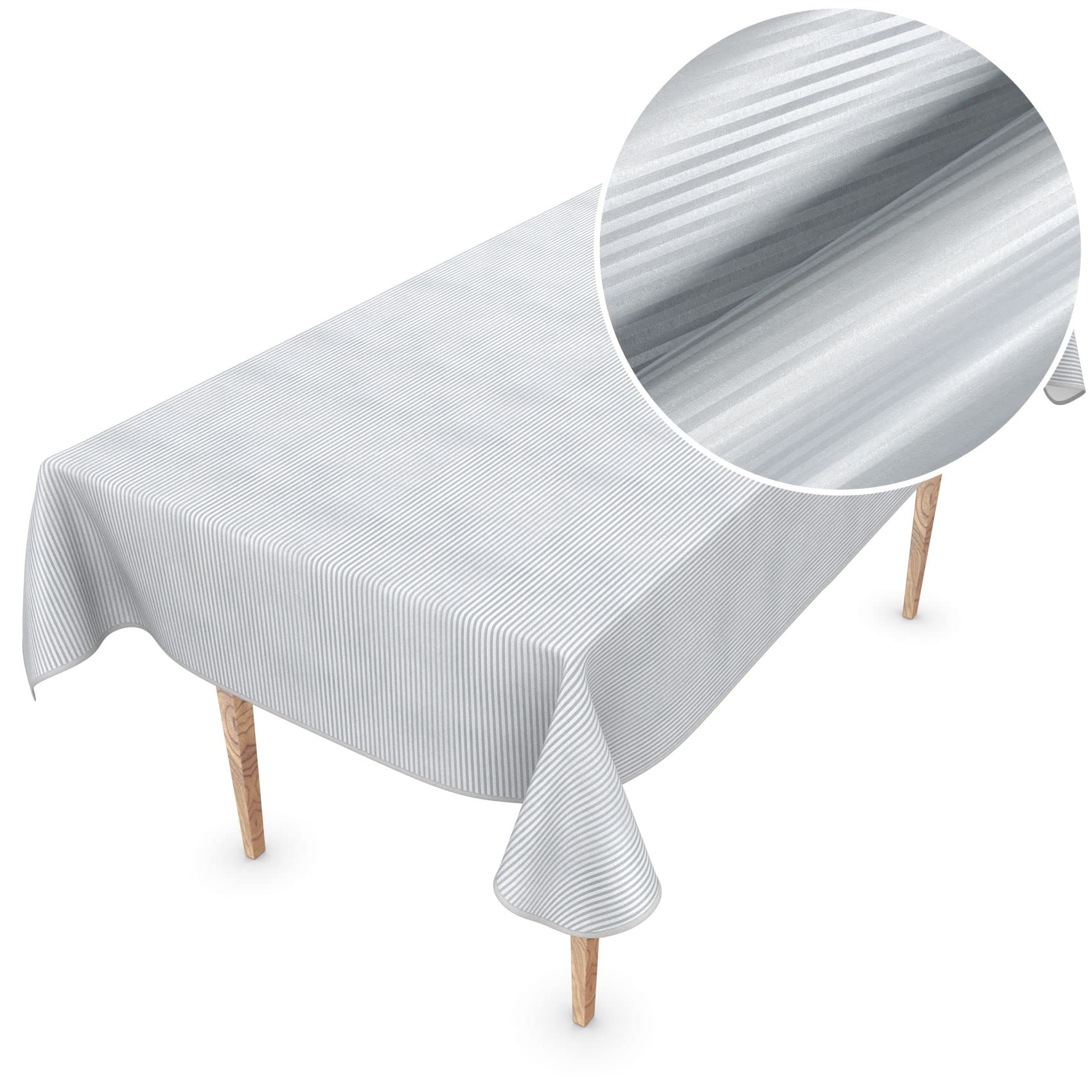 ANRO Premium Oilcloth Tablecloth, Washable, Silver Stripe, 110 x 150 cm