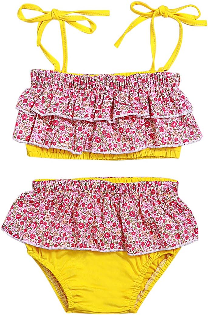 Baby Girl Swimsuit Floral Bikini and Ruffle Skirt Swimwear Outfit with Headband 3Pcs