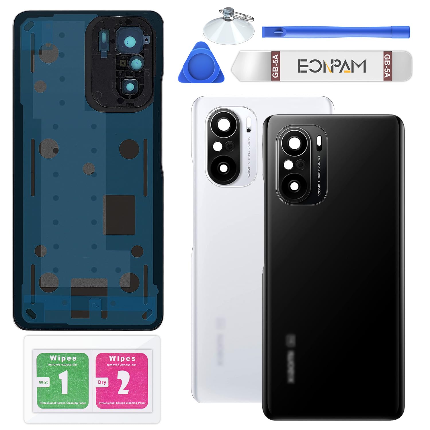 Eonpam Back Cover Glass for Xiaomi Mi 11i Rear Glass Replacement with Camera Lens + Repair Kit Genuine Rear Housing (Cosmic Black)