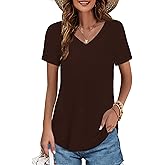 Elesomo Womens Summer Short/Long Sleeve V Neck T Shirts Cotton Basic Tops Tees