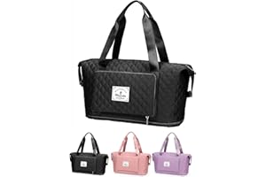 Rhewatin Expandable Gym Bag for Women, Foldable Weekender Bag with Wet Pocket, Overnight Bag for Travel, Gym, Yoga, Hospital Bag for Labor and Delivery, Black